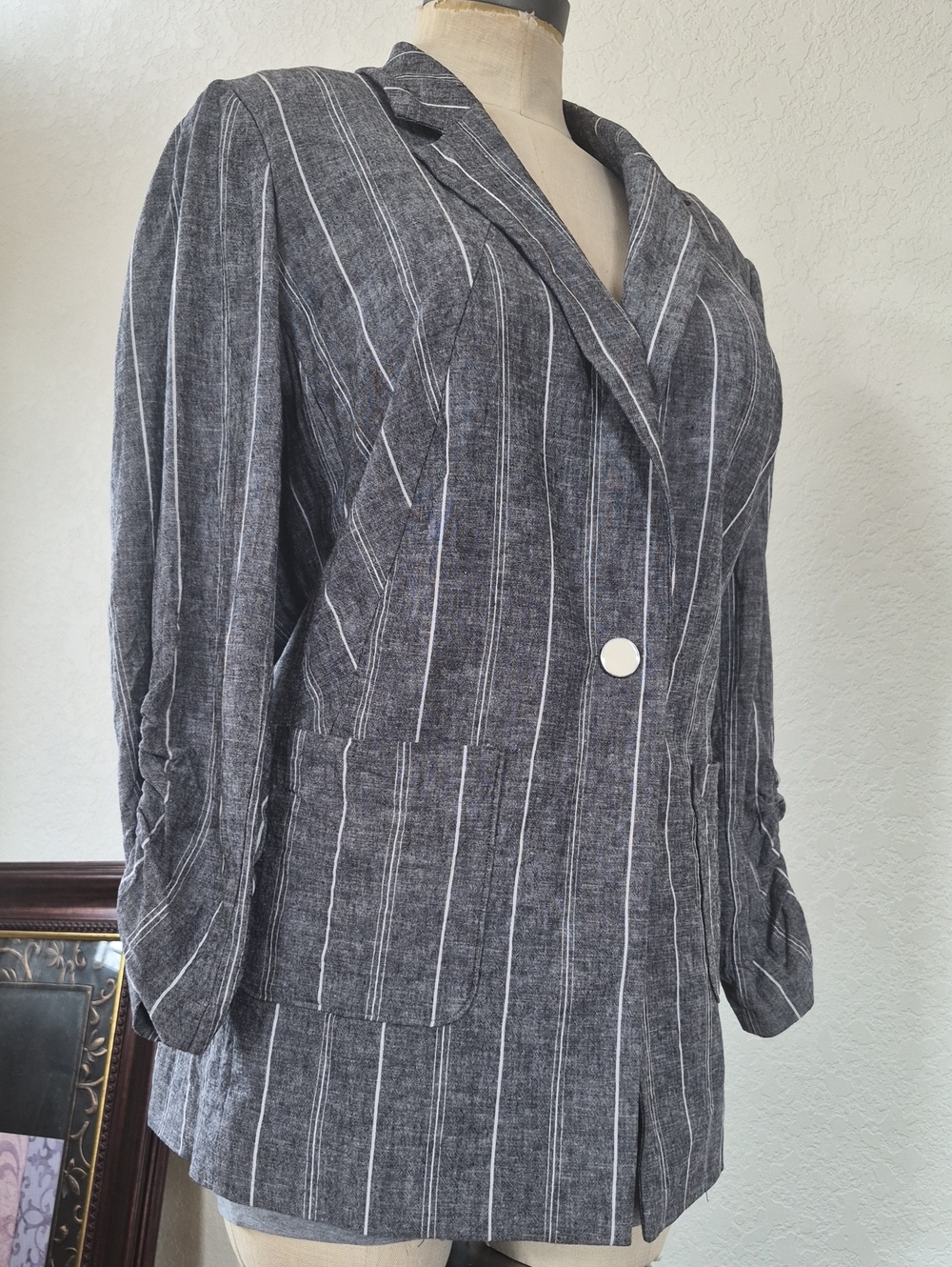 The Lane Bryant Blazer 53% Linen Blend, Striped One Button Sz 16